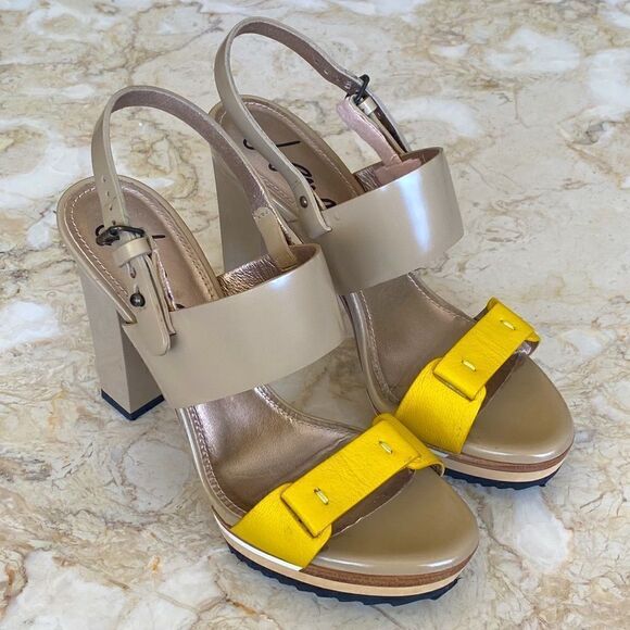 Lanvin Platform Heeled Leather Sandals Made in Italy - Picture 2 of 16